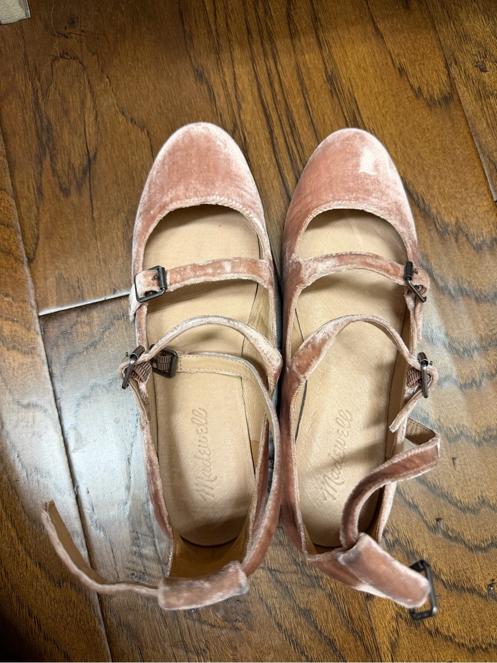 Madewell Velvet Mary Jane Flats in Dusty Rose